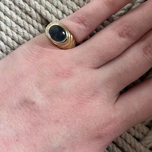Local eclectic Solid 9K gold pinky signet ring- London blue Topaz
